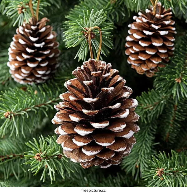 Decorated Pine Cones on Christmas Tree