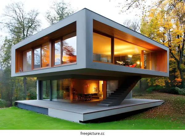 Modern Minimalist House With Large Windows and Wooden Accents