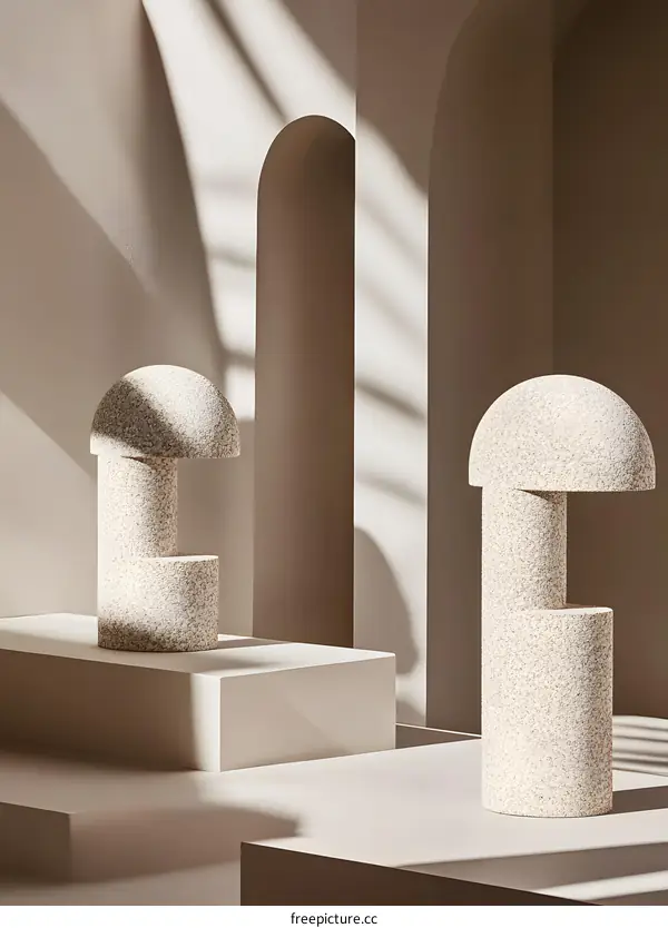 Minimalist Stone Lamps with Curved Archway Background
