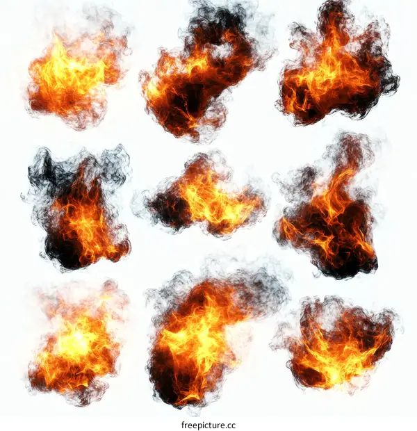 Abstract Fire and Smoke Illustrations Set