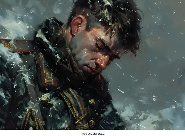 Portrait of a soldier in the snow