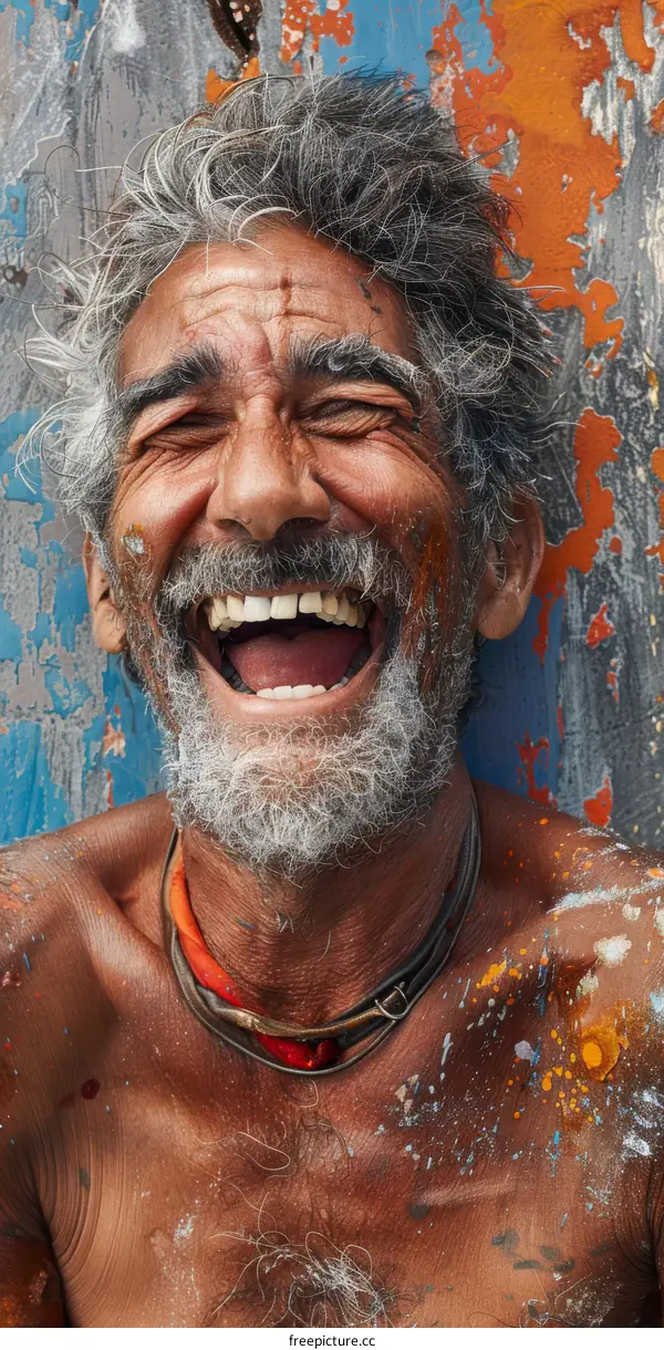 Joyful Elderly Man Portrait with Colorful Background