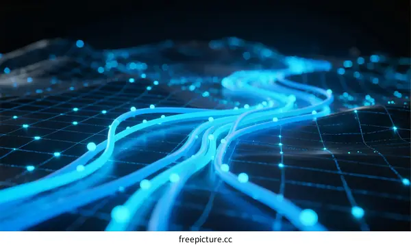 Blue Network Connections Visualization of Digital Data Flow