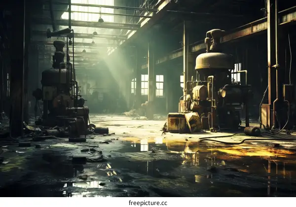 Abandoned Factory Building with Broken Windows