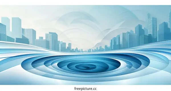 Blue and white abstract cityscape illustration