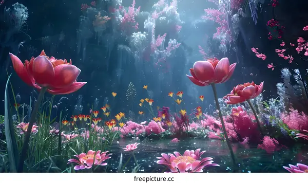 Fantasy Forest With Blooming Flowers