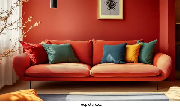 Modern Living Room Sofa with Colorful Cushions