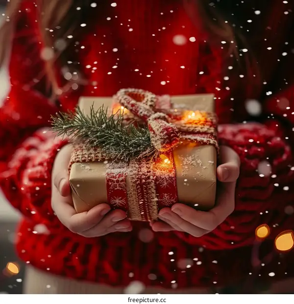 Little girl holding a Christmas present