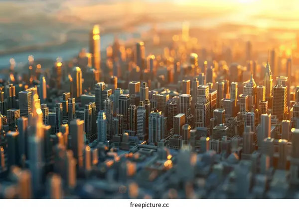 Small City Model in Sunset Glow