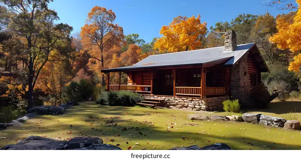 Log cabin in autumn woods