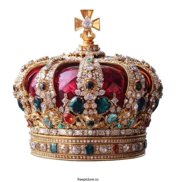 [Transparent Background PNG]Ornate Royal Crown with Precious Gems