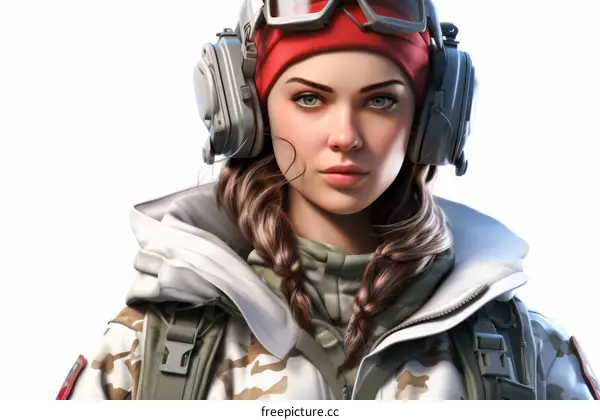 Portrait of a Young Woman in Military Gear