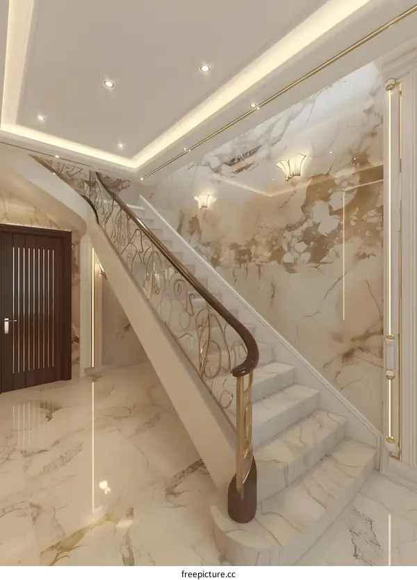 White Marble Stairs in Luxury Home Interior