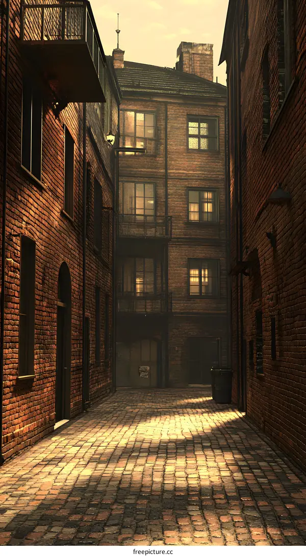 Narrow Brick Alleyway With Cobblestone Pavement