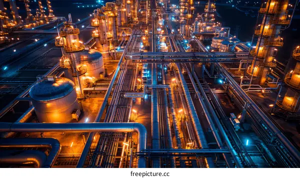 Night View of an Oil Refinery
