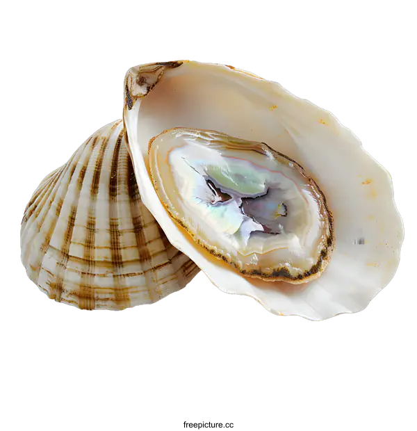 [Transparent Background PNG]Open Scallop Shell with Agate Slice