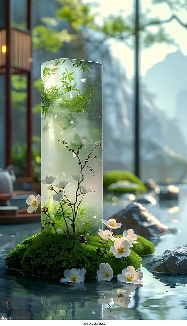 plants in water surrounded by rocks