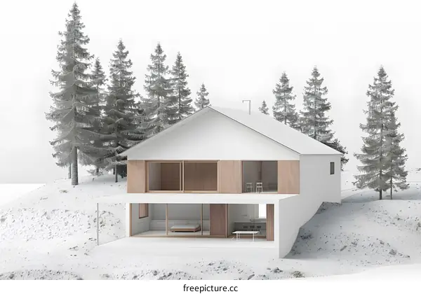 Minimalist Modern House Design with Wooden Accents and Forest View