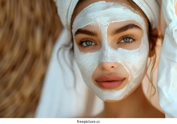 Young woman with facial mask on her face