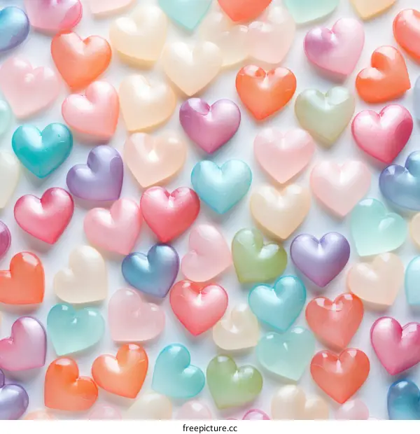 A background made out of plastic hearts in various colors