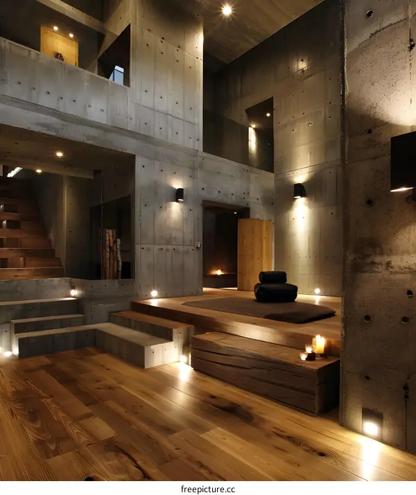 Modern Minimalist Interior Design With Concrete Walls and Wooden Flooring