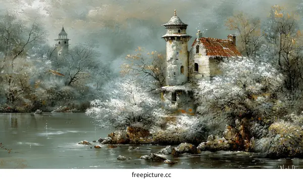 A winter castle by the river