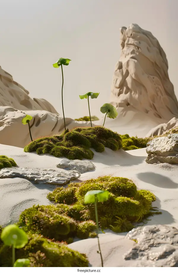 Minimalist Green Plants Growing on Sand Dunes