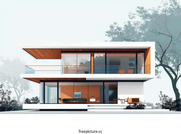 Contemporary home exterior with large glass windows