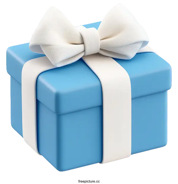 [Transparent Background PNG]Light Blue Gift Box with White Ribbon and Bow