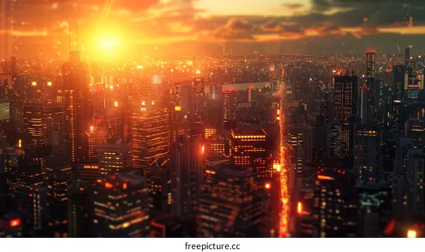 Sunrise Over the Futuristic Metropolis