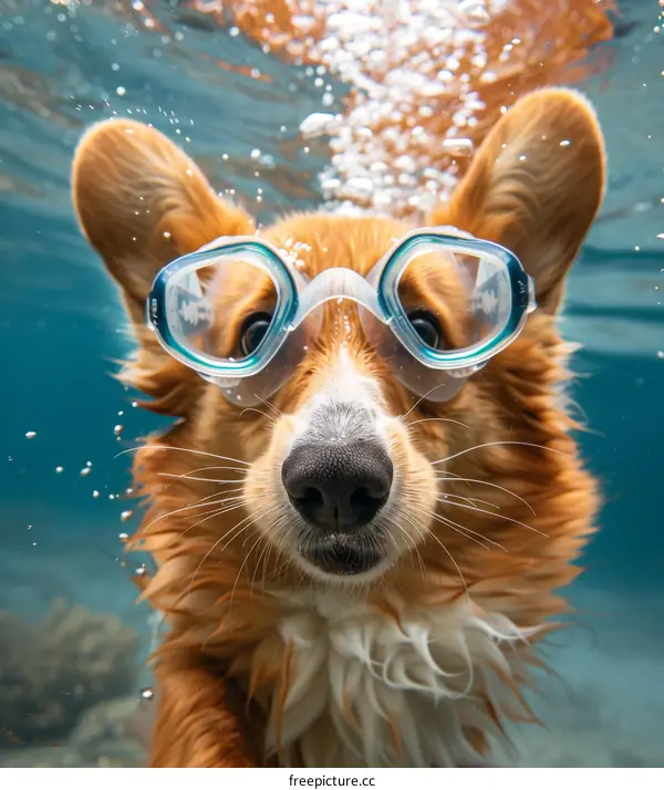 Underwater Corgi in Goggles