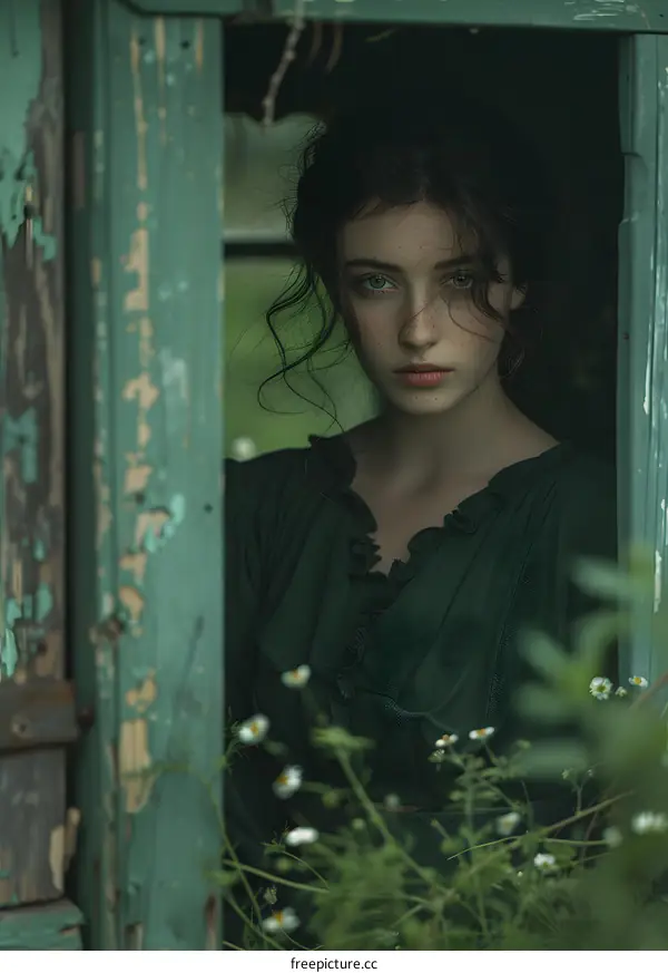 portrait of a girl in a green dress