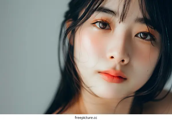Close Up Portrait of Asian Woman with Long Black Hair