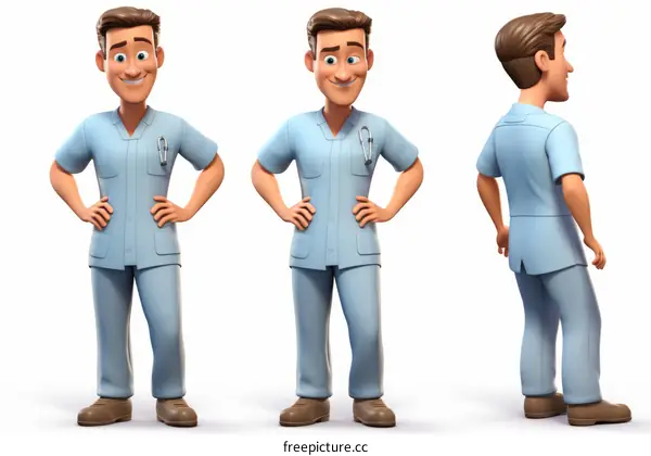 3D Rendering of Male Nurse in Blue Uniform