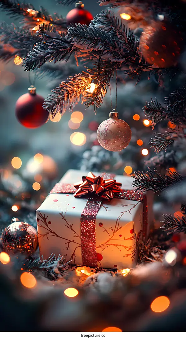 Christmas Gift Decorated with Snowy Tree