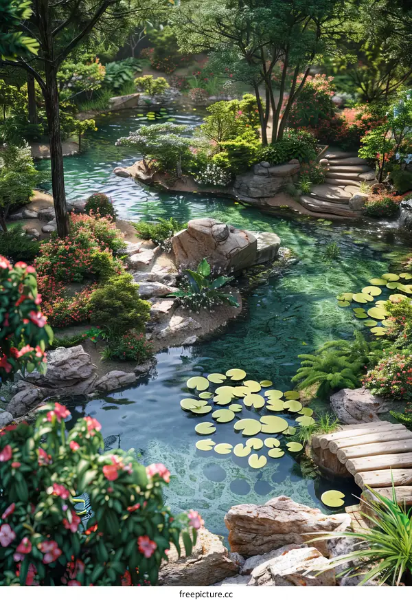 Vibrant Flora by a Serene Pond