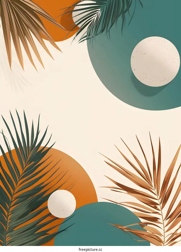 Tropical Palm Leaves and Abstract Circles in a Minimalist Design