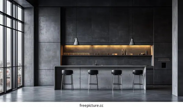 Modern Industrial Concrete Kitchen Bar Design