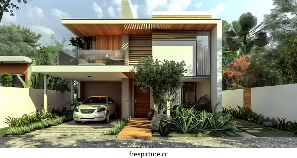 Modern House Exterior with Wood and Glass Design