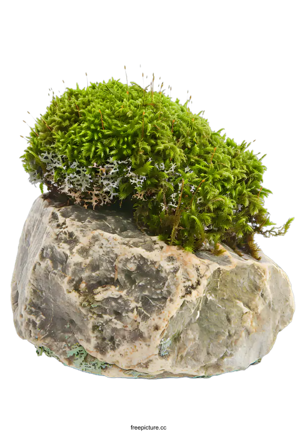 [Transparent Background PNG]Green Moss on a Rock with White Background