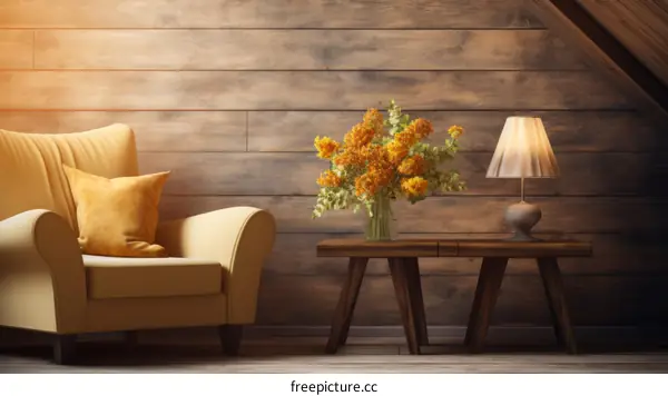 Cozy Autumn Living Room with Yellow Armchair