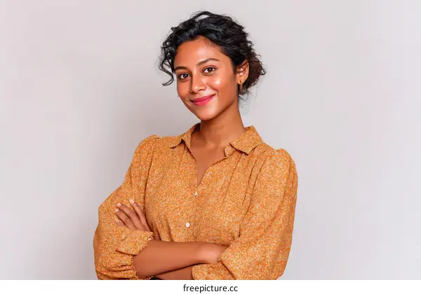 Confident Woman in a Mustard Yellow Blouse