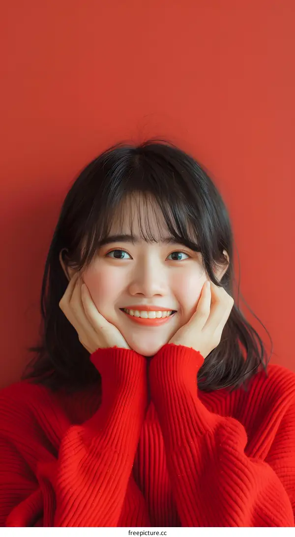 Portrait of a Young Woman Smiling with Red Sweater