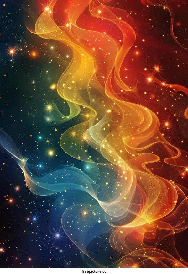 Colorful abstract glowing magic smoke and stars background