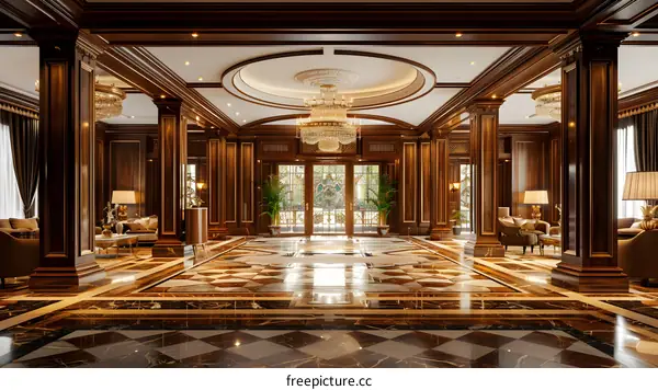 European style luxury hotel lobby interior