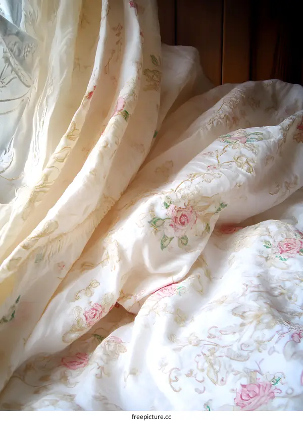 White Floral Fabric Background Texture