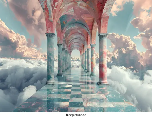 Surreal Pink and Blue Walkway in the Sky