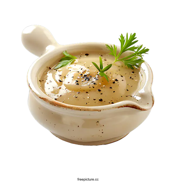[Transparent Background PNG]Bowl of Creamy Soup with Parsley and Pepper