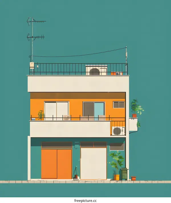 Simple Illustration of a Multi Storey Building with Balcony