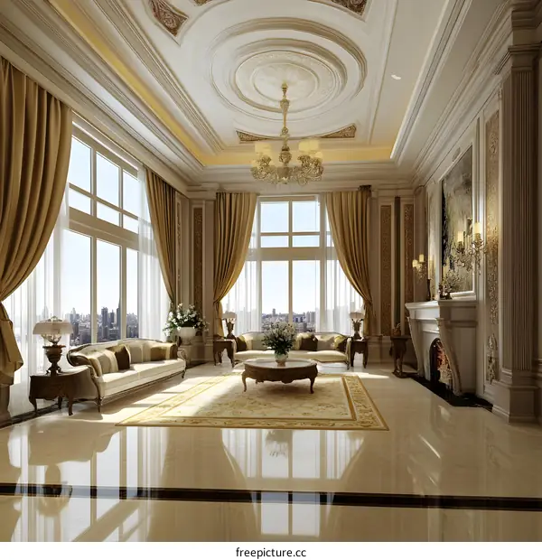 Luxury Living Room Interior Design with Gold Accents
